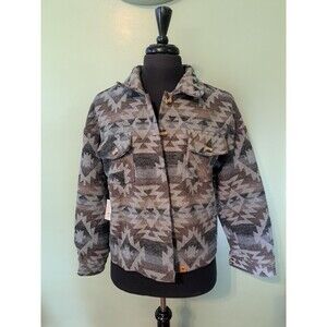 NWT Simply Southern Women's Fuzzy Gray Aztec Shacket Jacket Size XL Front Pocket
